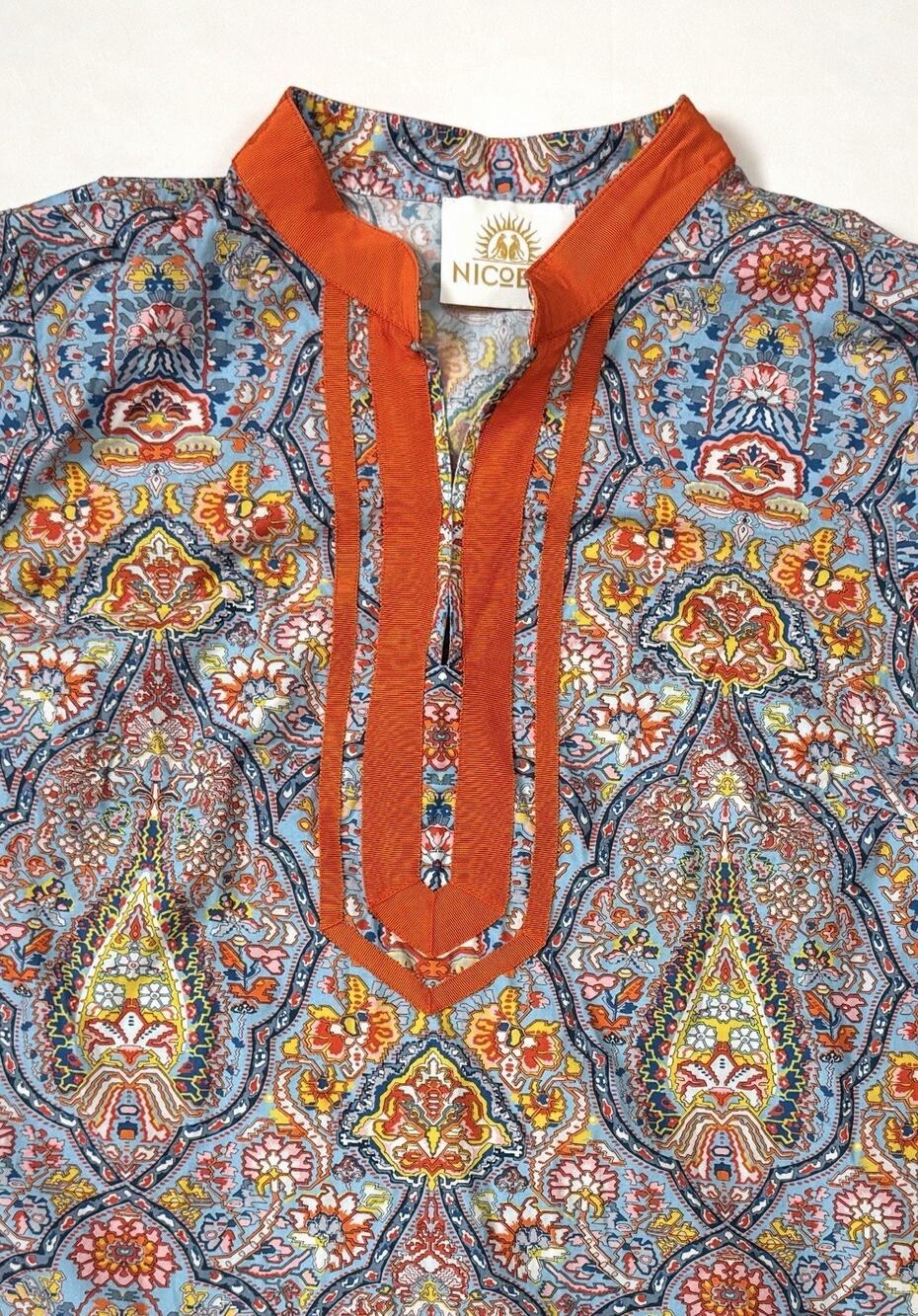 Nicoblu Capri Tunic Top Blue Orange Trim Coastal Preppy PXL